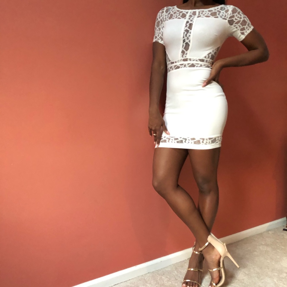 Cream  Bodycon Dress with Lace